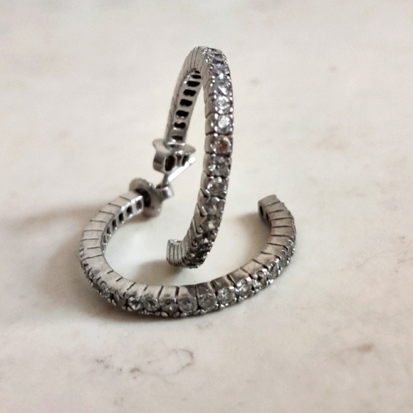 Dazzling Sterling Silver Hoops Pave CZ - Picture 3 of 16